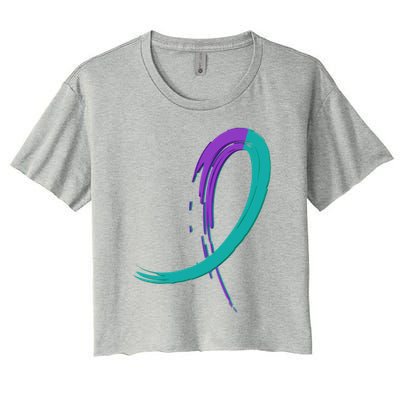 Suicide Prevention Cool Gift Purple And Teal Graffiti Ribbon Women's Crop Top Tee