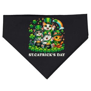 St Patricks Catricks Day Cats Saint Pattys USA-Made Doggie Bandana