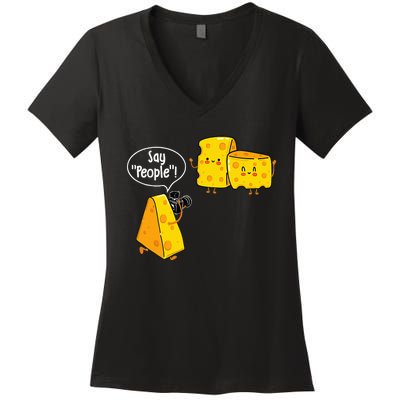 Say People Cheese Lover Food Dairy Milk Gouda Cheddar Brie Women's V-Neck T-Shirt