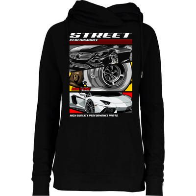 Street Performance Car Turbo Kit Design Womens Funnel Neck Pullover Hood