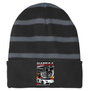 Street Performance Car Turbo Kit Design Striped Beanie with Solid Band