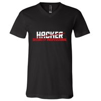 Security Professional Cybersecurity Cyber Hacker Hacking V-Neck T-Shirt