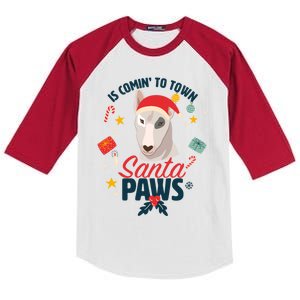 Santa Paws Cute Bull Terrier Santa Claus For Christmas Great Gift Kids Colorblock Raglan Jersey