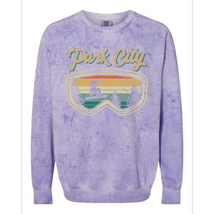 Snowboard Park City Utah Distressed Goggles Big Air Snow Gift Colorblast Crewneck Sweatshirt