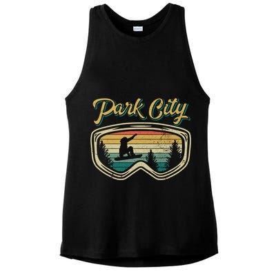 Snowboard Park City Utah Distressed Goggles Big Air Snow Gift Ladies PosiCharge Tri-Blend Wicking Tank