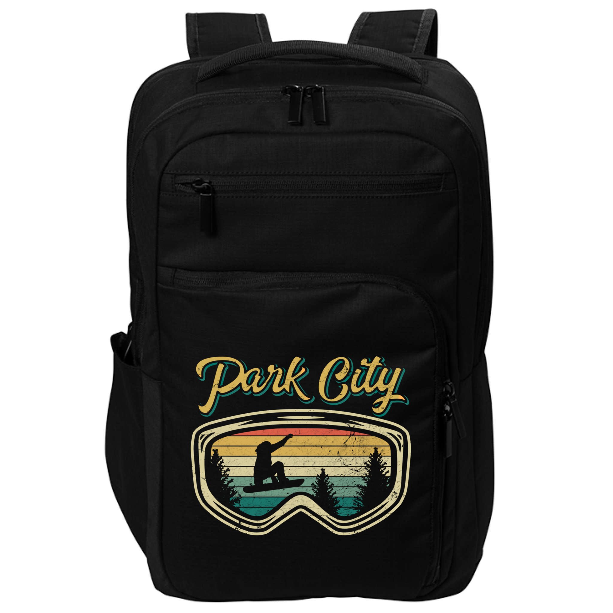 Snowboard Park City Utah Distressed Goggles Big Air Snow Gift Impact Tech Backpack