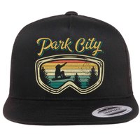 Snowboard Park City Utah Distressed Goggles Big Air Snow Gift Flat Bill Trucker Hat