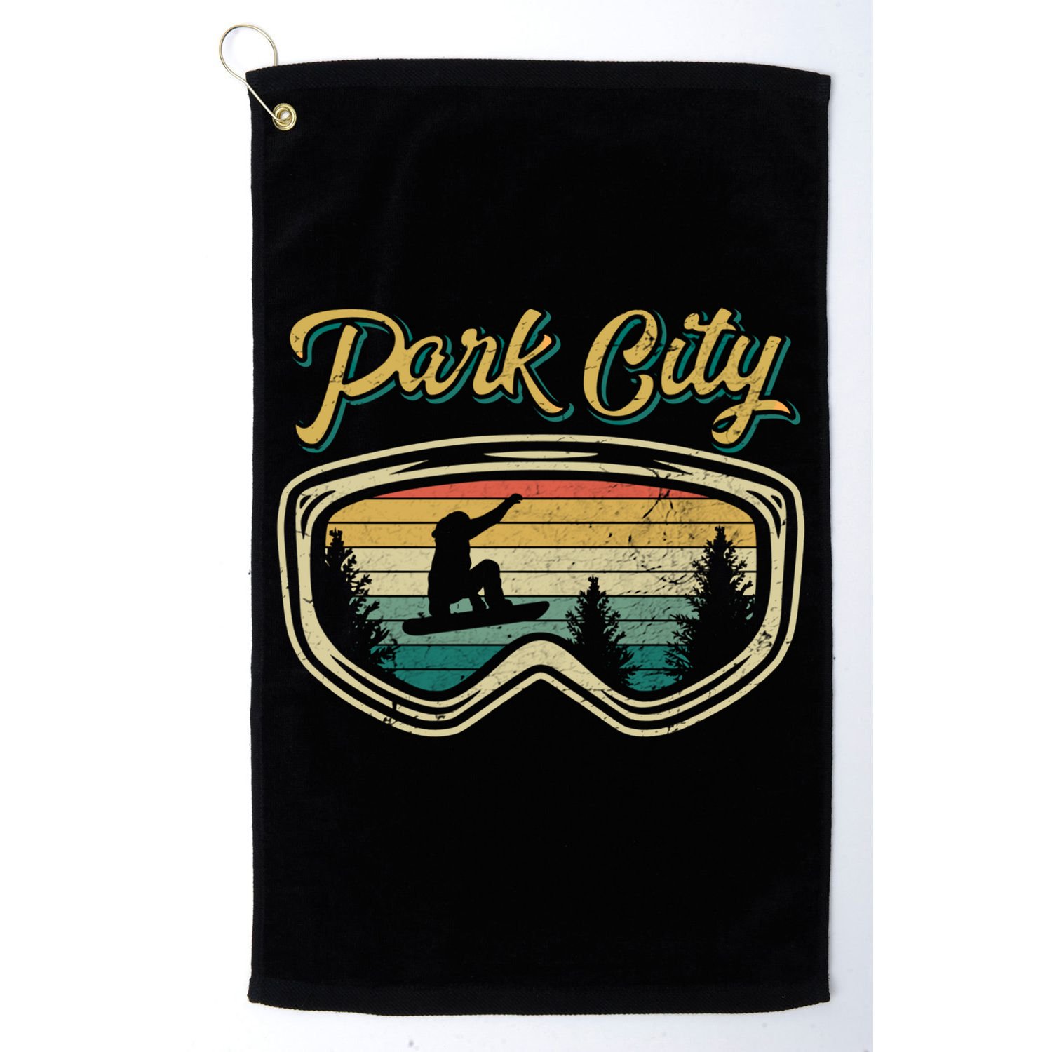 Snowboard Park City Utah Distressed Goggles Big Air Snow Gift Golf Towel