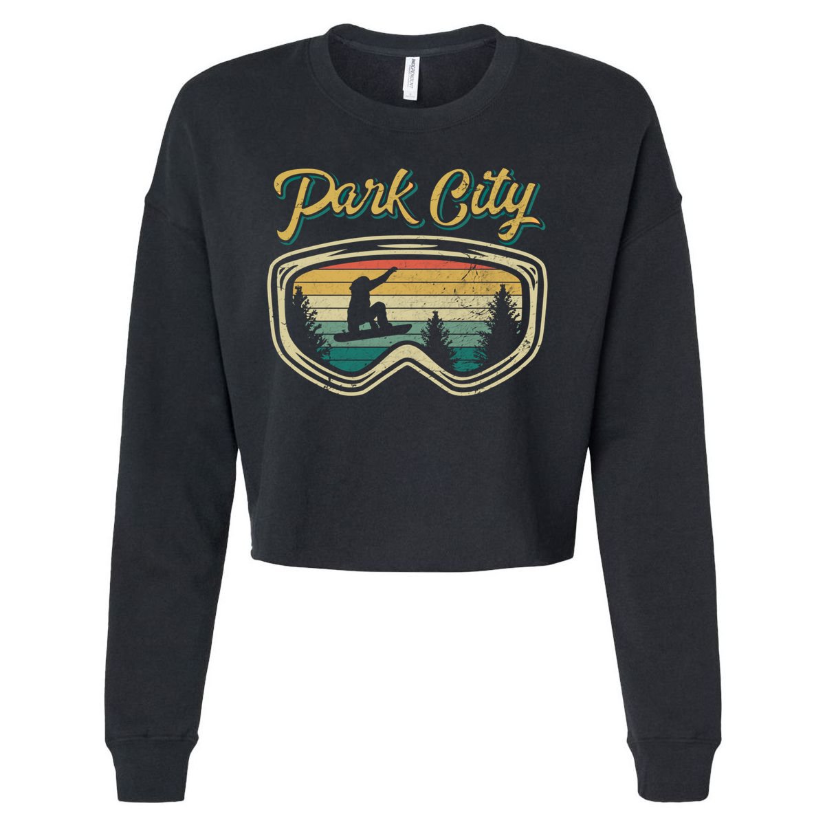 Snowboard Park City Utah Distressed Goggles Big Air Snow Gift Cropped Pullover Crew