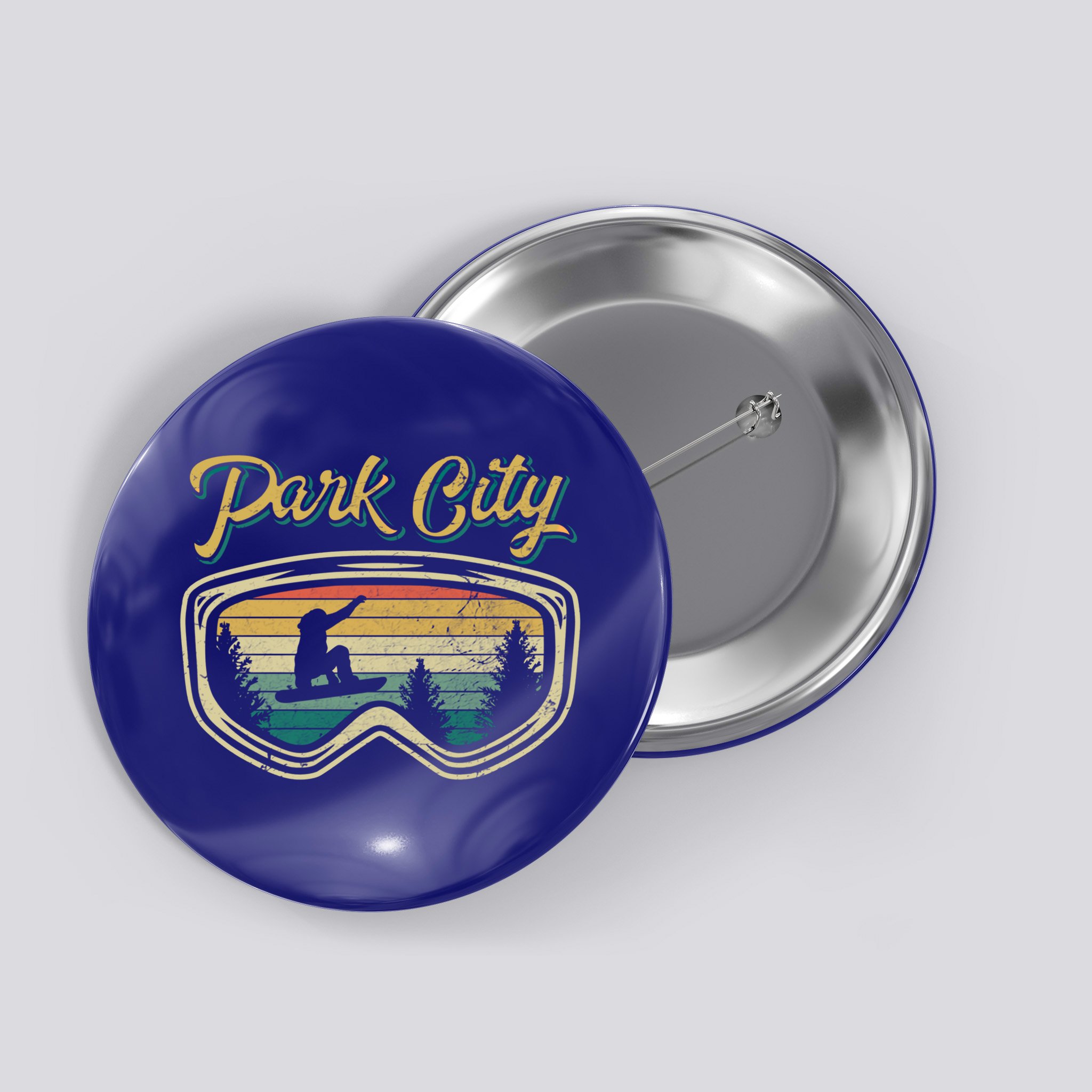 Snowboard Park City Utah Distressed Goggles Big Air Snow Gift Button