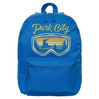 Snowboard Park City Utah Distressed Goggles Big Air Snow Gift 16 in Basic Backpack