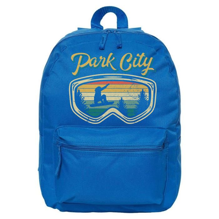 Snowboard Park City Utah Distressed Goggles Big Air Snow Gift 16 in Basic Backpack