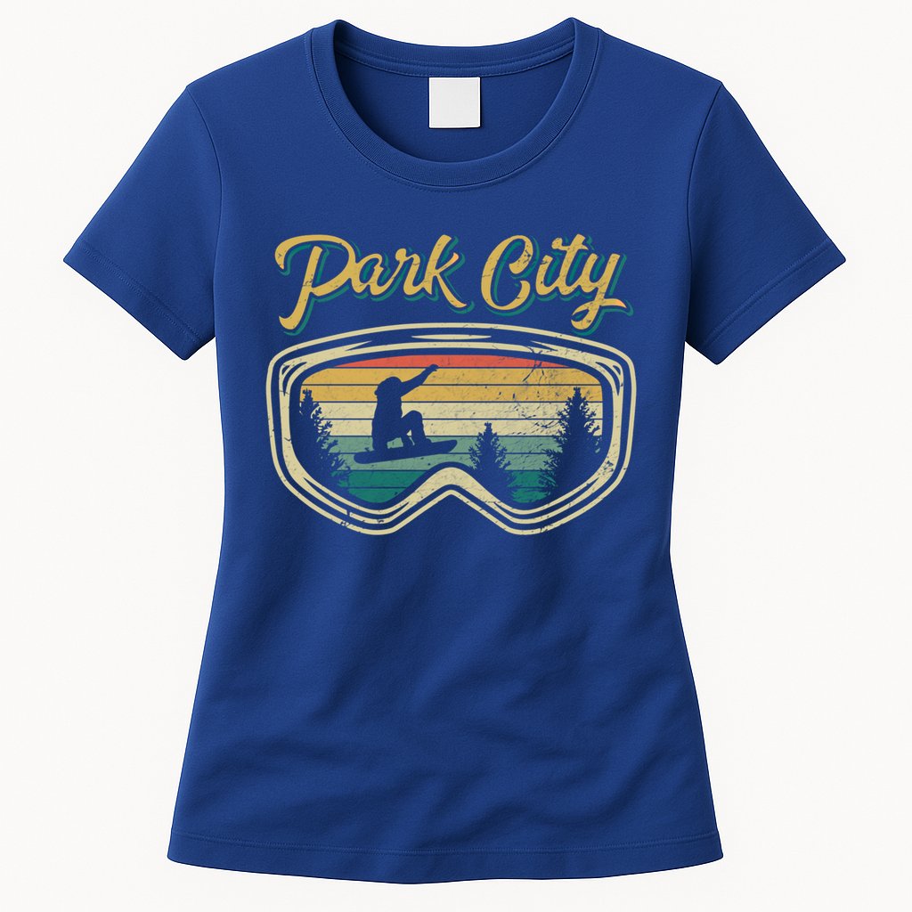Snowboard Park City Utah Distressed Goggles Big Air Snow Gift Womens T-Shirt