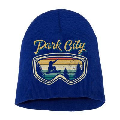 Snowboard Park City Utah Distressed Goggles Big Air Snow Gift Short Acrylic Beanie