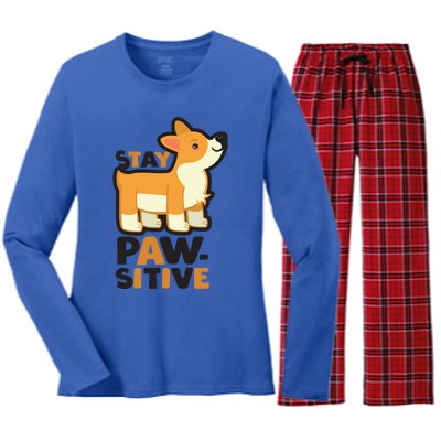 Stay Pawsitive Cool Gift Women's Long Sleeve Flannel Pajama Set 