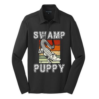 Swamp Puppy Cute Funny Sarcastic Alligator Crocodile Silk Touch Performance Long Sleeve Polo