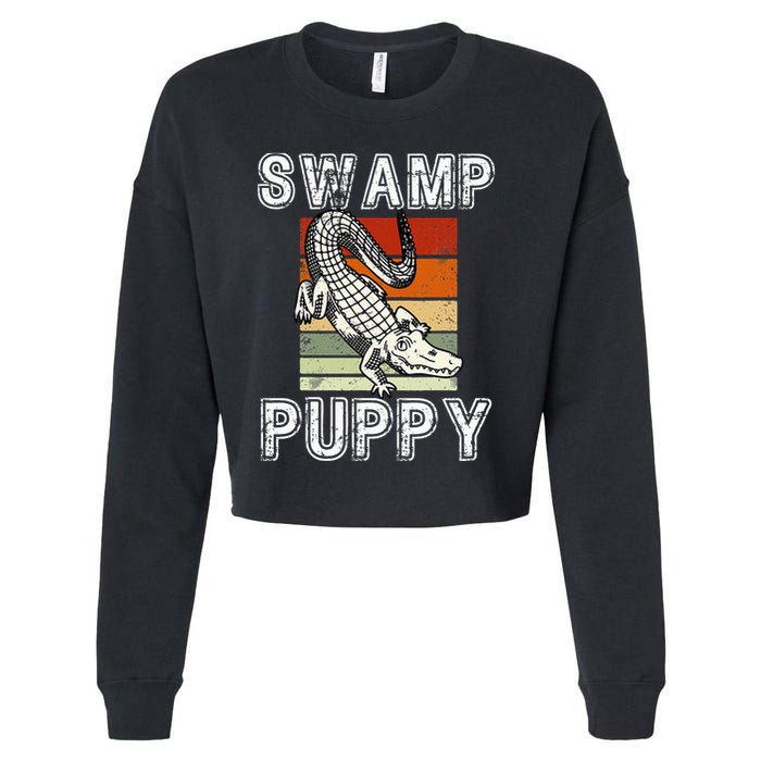 Swamp Puppy Cute Funny Sarcastic Alligator Crocodile Cropped Pullover Crew