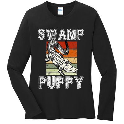 Swamp Puppy Cute Funny Sarcastic Alligator Crocodile Ladies Long Sleeve Shirt
