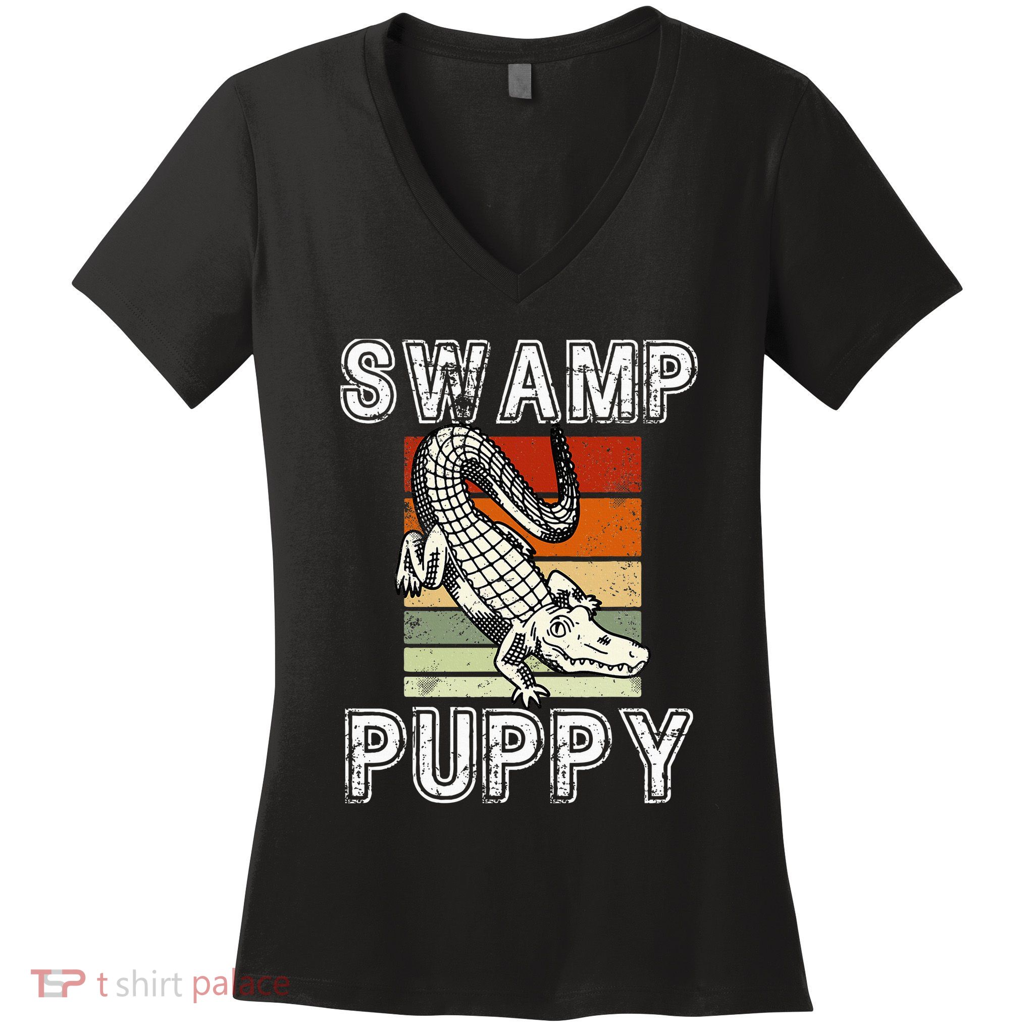 Swamp Puppy Cute Funny Sarcastic Alligator Crocodile Women's V-Neck T-Shirt