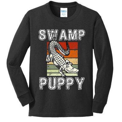 Swamp Puppy Cute Funny Sarcastic Alligator Crocodile Kids Long Sleeve Shirt