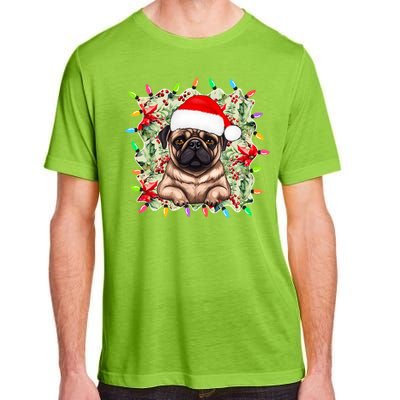 Santa Pug Christmas Lights Flowers Owner Family Gift Adult ChromaSoft Performance T-Shirt