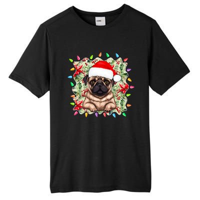 Santa Pug Christmas Lights Flowers Owner Family Gift Tall Fusion ChromaSoft Performance T-Shirt