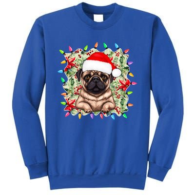 Santa Pug Christmas Lights Flowers Owner Family Gift Sweatshirt