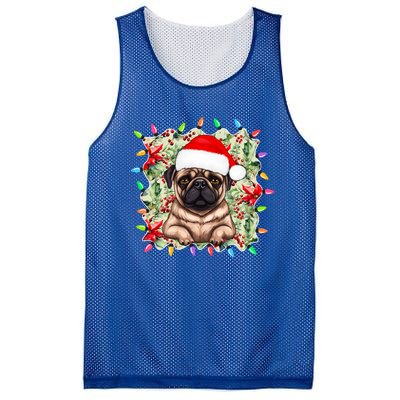 Santa Pug Christmas Lights Flowers Owner Family Gift Mesh Reversible Basketball Jersey Tank