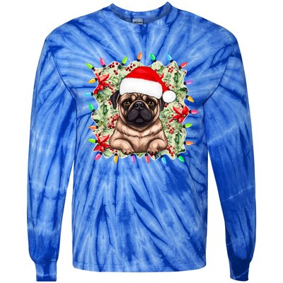 Santa Pug Christmas Lights Flowers Owner Family Gift Tie-Dye Long Sleeve Shirt