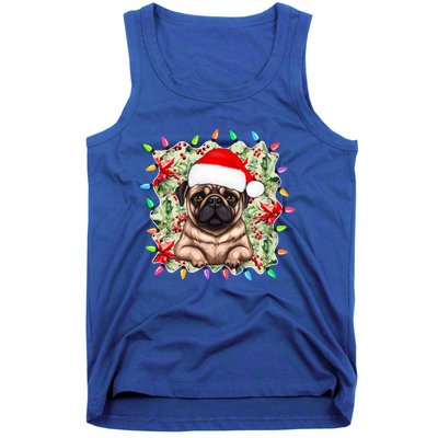 Santa Pug Christmas Lights Flowers Owner Family Gift Tank Top