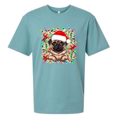 Santa Pug Christmas Lights Flowers Owner Family Gift Sueded Cloud Jersey T-Shirt