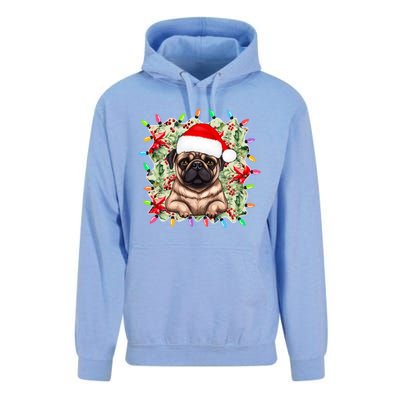 Santa Pug Christmas Lights Flowers Owner Family Gift Unisex Surf Hoodie