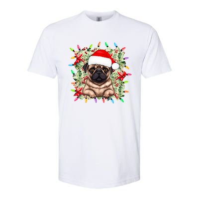 Santa Pug Christmas Lights Flowers Owner Family Gift Softstyle CVC T-Shirt