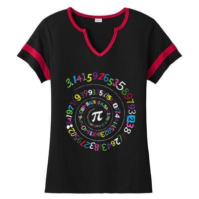 Spiral Pi Color Numbers Teacher Student Pi Day Ladies Halftime Notch Neck Tee