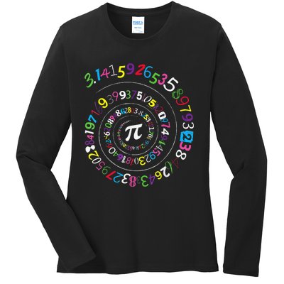 Spiral Pi Color Numbers Teacher Student Pi Day Ladies Long Sleeve Shirt