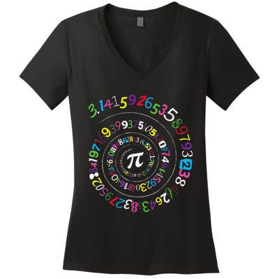 Spiral Pi Color Numbers Teacher Student Pi Day Women's V-Neck T-Shirt