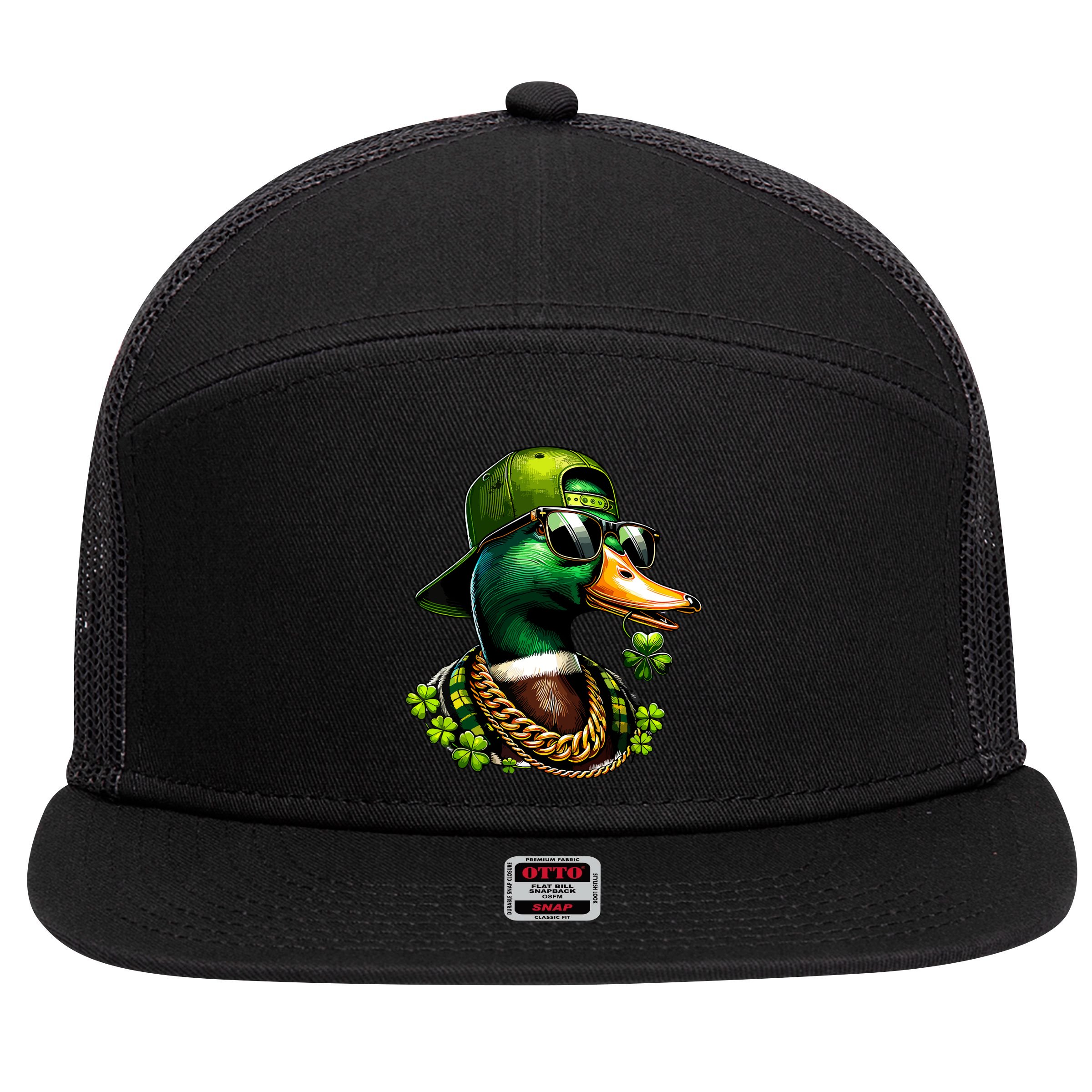 Saint Patricks Call Me Lucky Mallard Duck St Patricks Day 7 Panel Mesh Trucker Snapback Hat