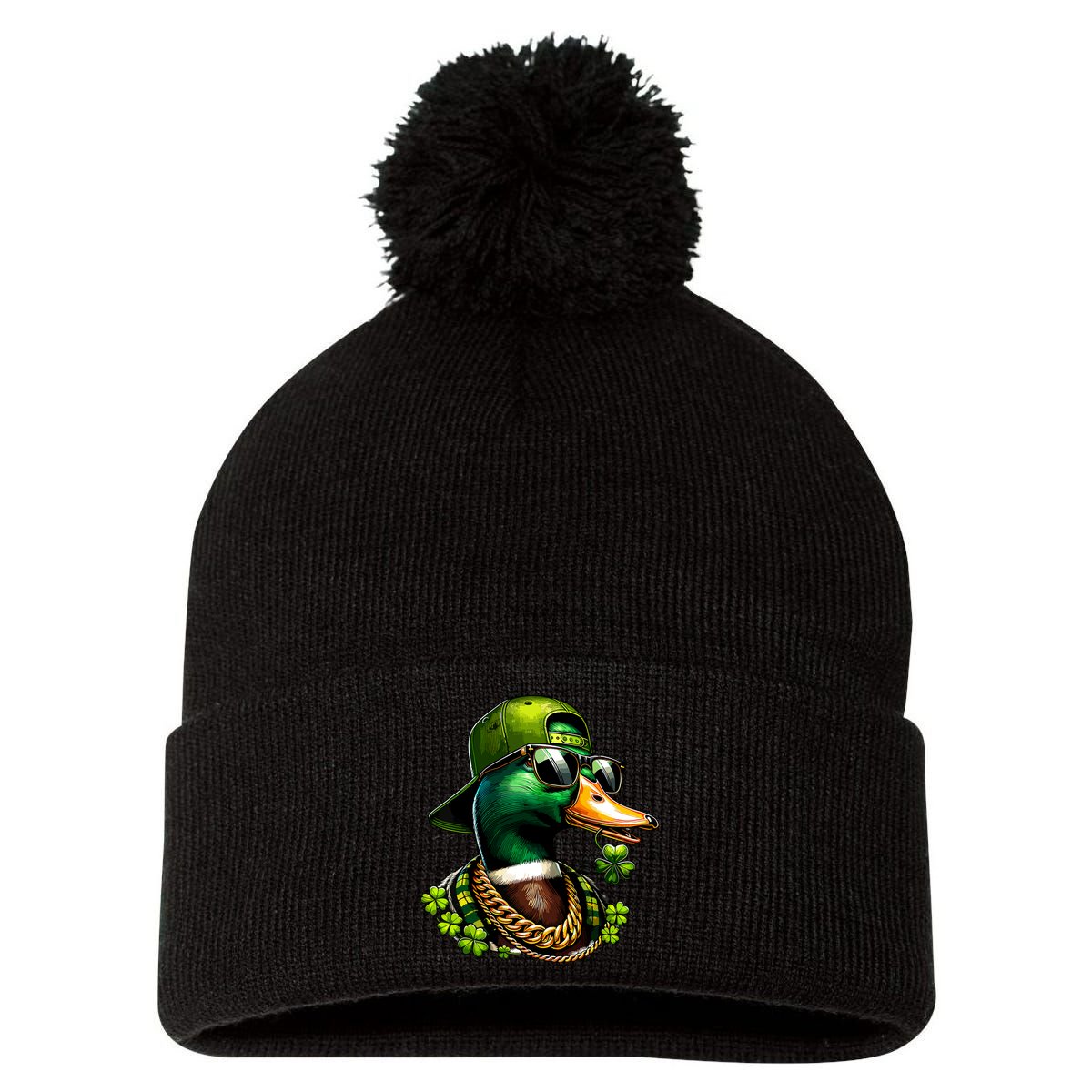 Saint Patricks Call Me Lucky Mallard Duck St Patricks Day Pom Pom 12in Knit Beanie