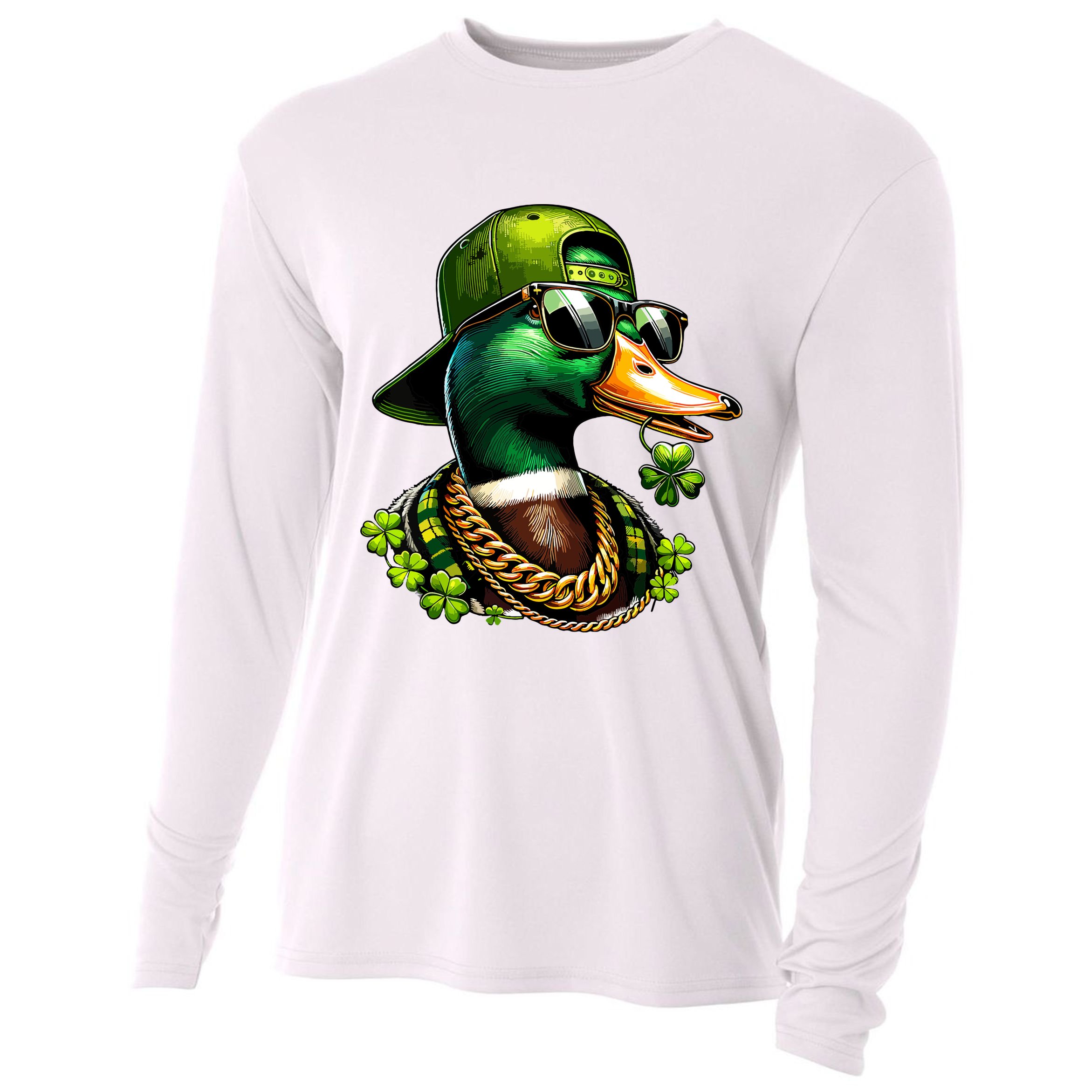 Saint Patricks Call Me Lucky Mallard Duck St Patricks Day Cooling Performance Long Sleeve Crew
