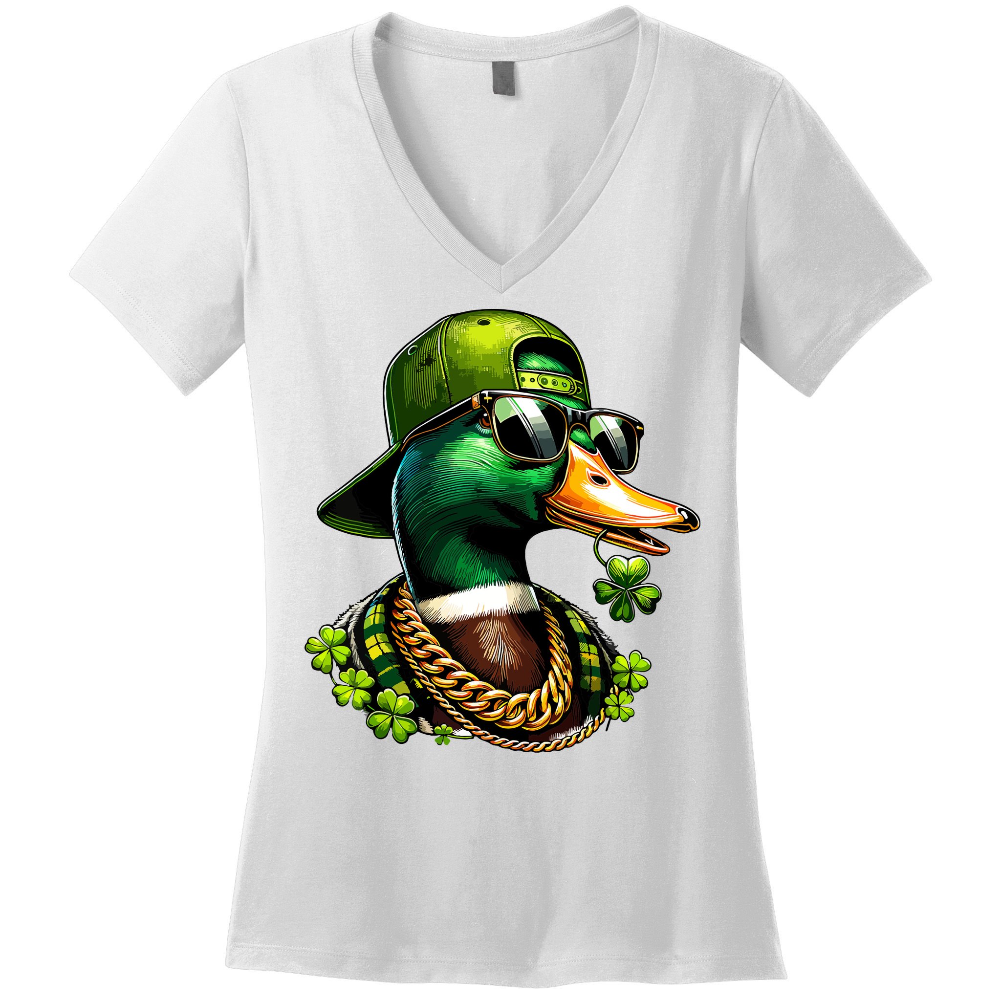 Saint Patricks Call Me Lucky Mallard Duck St Patricks Day Women's V-Neck T-Shirt