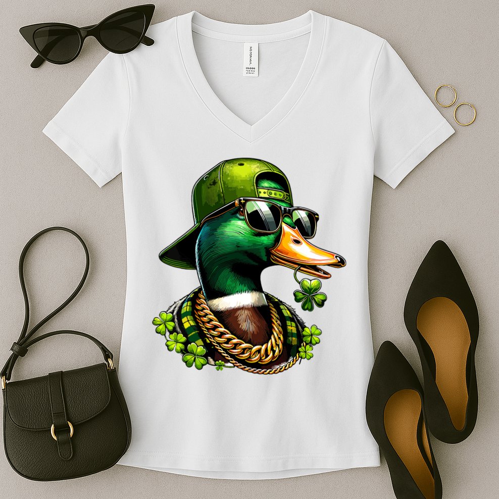 Saint Patricks Call Me Lucky Mallard Duck St Patricks Day Women's V-Neck T-Shirt