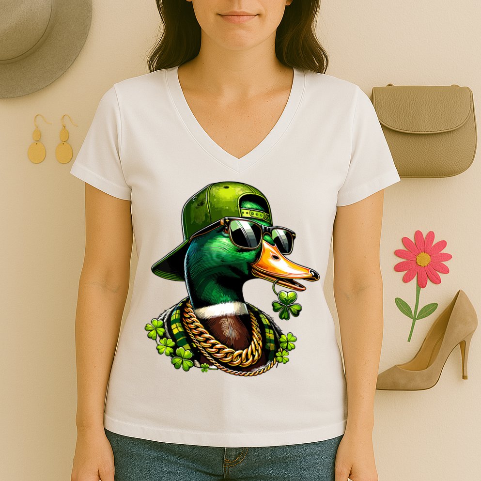 Saint Patricks Call Me Lucky Mallard Duck St Patricks Day Women's V-Neck T-Shirt