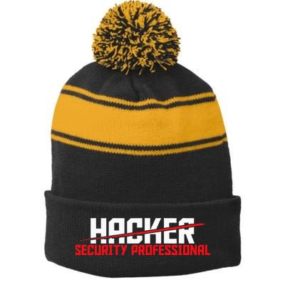 Security Professional Cybersecurity Cyber Hacker Hacking Stripe Pom Pom Beanie
