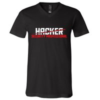 Security Professional Cybersecurity Cyber Hacker Hacking V-Neck T-Shirt