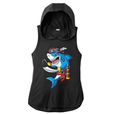 Shark Pirate Costume Jolly Roger Flag Jawsome Gifts Ladies PosiCharge Tri-Blend Wicking Draft Hoodie Tank