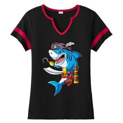 Shark Pirate Costume Jolly Roger Flag Jawsome Gifts Ladies Halftime Notch Neck Tee