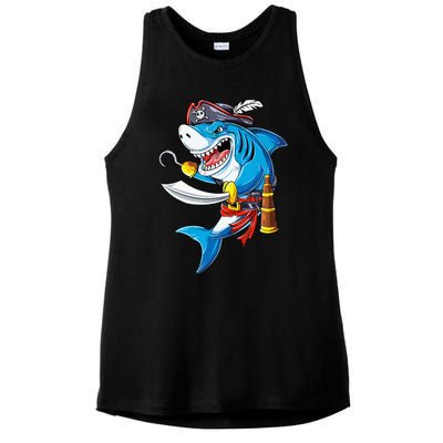 Shark Pirate Costume Jolly Roger Flag Jawsome Gifts Ladies PosiCharge Tri-Blend Wicking Tank