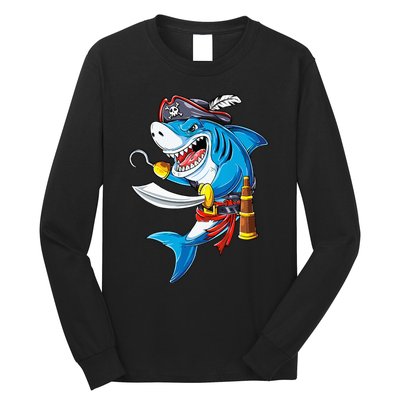 Shark Pirate Costume Jolly Roger Flag Jawsome Gifts Long Sleeve Shirt