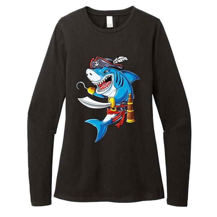 Shark Pirate Costume Jolly Roger Flag Jawsome Gifts Womens CVC Long Sleeve Shirt