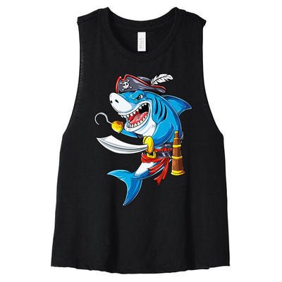 Shark Pirate Costume Jolly Roger Flag Jawsome Gifts Women's Racerback Cropped Tank